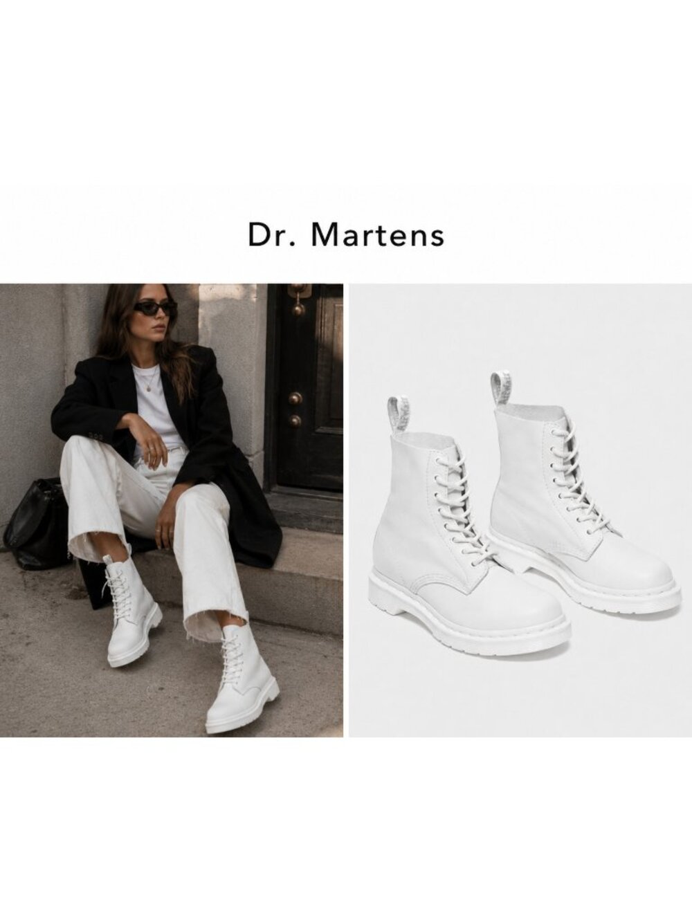 Dr. Martens 1460 Pascal Mono White Leather 8-Eye Combat Boots Women US 10 EU 42